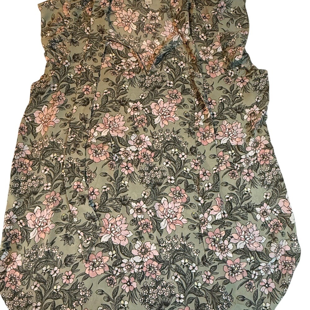LOFT Floral Blouse‎ Medium Gray Pink Ruched Sleeveless Top